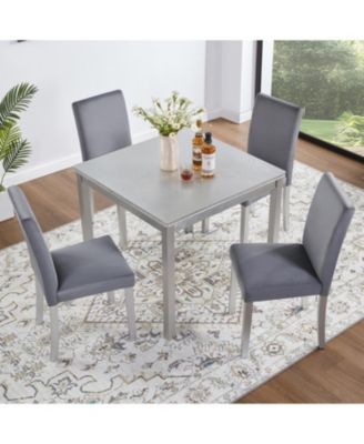 5-Piece Silver Grey Dining Set with Upholstered Chairs