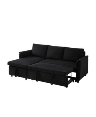 Corduroy Sleeper Sectional Sofa with Storage Chaise - Black