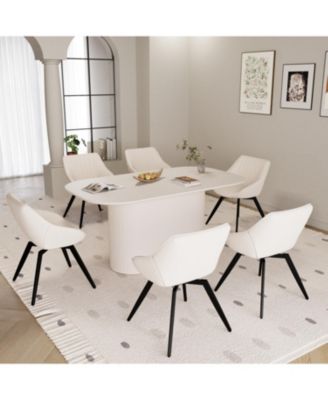 63" Cream Dining Table & 6 Black Chairs