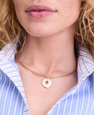 Gold-Tone Mother of Pearl North Star Pendant Necklace, 16" + 3" extender