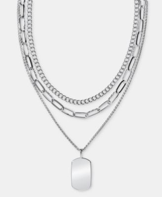 Silver-Tone Layered Dog Tag Pendant Necklace, 16" + 2" extender