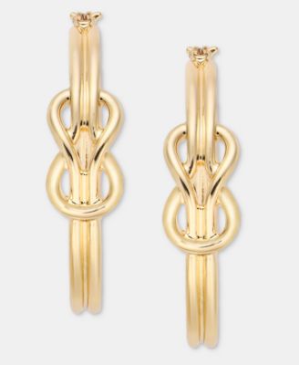 Gold-Tone Knotted Hoop Medium Hoop Earrings, 1.47"