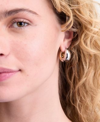 Two-Tone Small Hoop Earrings, 0.9"