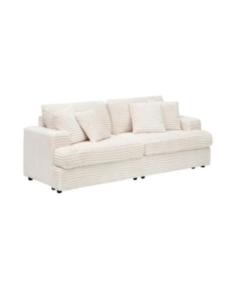 Corduroy 3-Seater Sofa w/ 4 Pillows - White