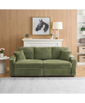 80" Folding Corduroy Sofa Bed w/ Cup Holder & Pillow - Green