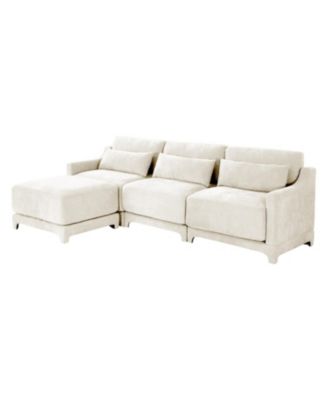 Chenille 3-Seater Sofa w/ Ottomans - Beige