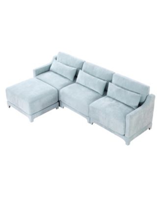 Chenille 3-Seater Sofa w/ Ottomans - Sky Blue