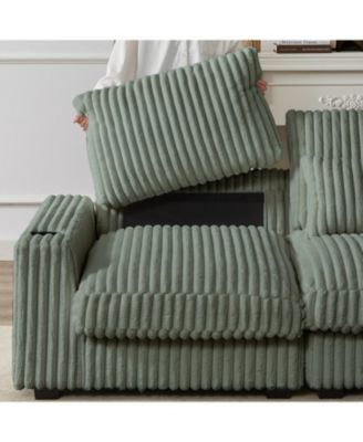 Corduroy L-Shaped Sofa w/ Cup Holder USB Pillows