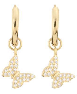 Cubic Zirconia Butterfly Charm Dangle Huggie Hoop Earrings