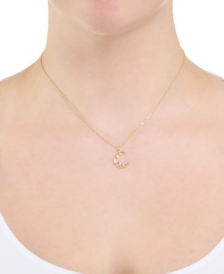 Cubic Zirconia & Simulated Opal Moon Pendant Necklace