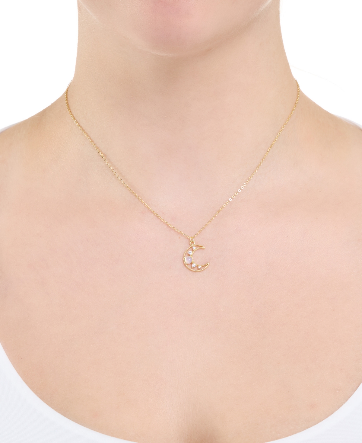 Macy's Cubic Zirconia & Simulated Opal Moon Pendant Necklace