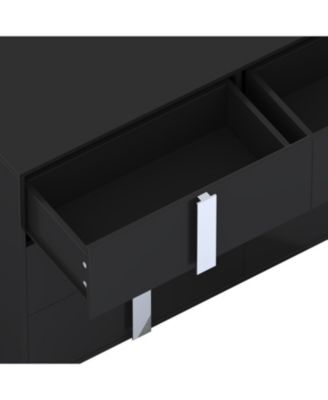 Modern Black Dresser with Mirrored Storage & 6 Drawers