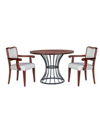 42" Round Oak Dining Set- Table & 2 Walnut Armchairs