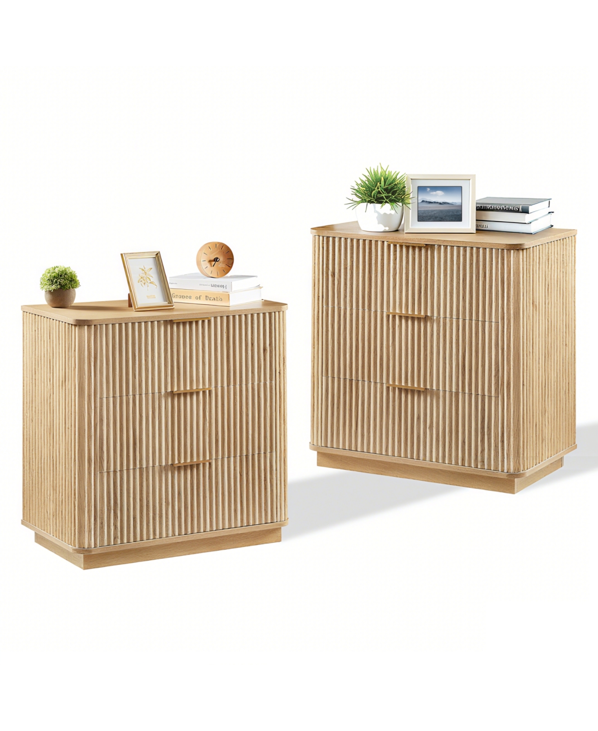 Streamdale Furniture 3 Drawer Dresser Set - Modern Nightstand, Oak Finish