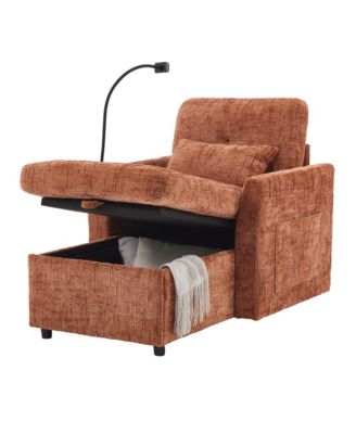  Multifunctional Chenille Recliner Sofa with Storage & Phone Bracket