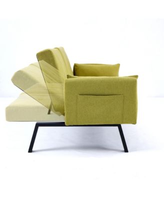 70" Cotton Linen Sofa Bed- Foldable, Cup Holder, Side Storage