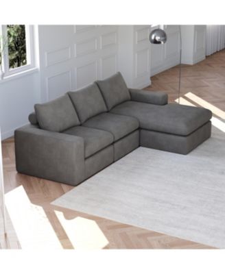 99" Corduroy Sectional Sofa with Chaise & 3 Pillows