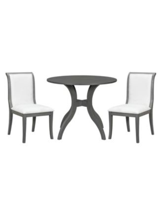  Oak Gray Round Dining Set- 39.4" Table + 2 Chairs