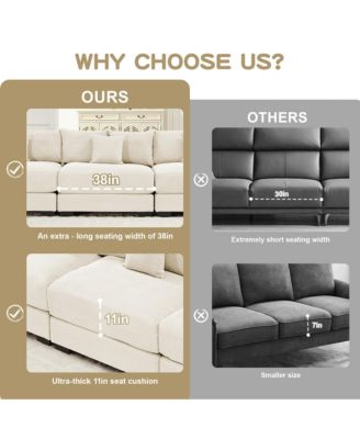 Oversized Cloud Corduroy Sectional Couch with Ottoman & Pillows