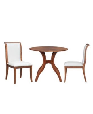 Walnut Round Dining Set- 39.4" Table + 2 Chairs, Solid Wood