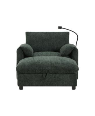 38" Sofa w/ Storage Ottoman, USB, Phone Holder, Pockets, Wide Chaise, Chenille