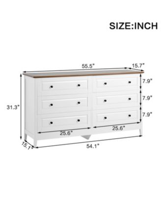 White 6-Drawer Dresser with Wide Drawer & Metal Handles