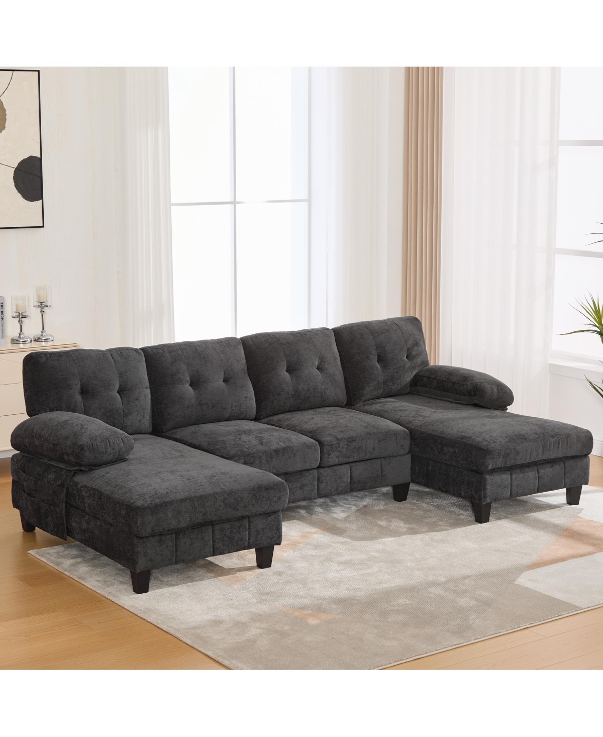 Streamdale Furniture U-Shaped Chenille Sectional Sofa with Dual Chaise & Storage