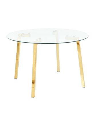Glass Circle Table PU Dining Chair Set (5)
