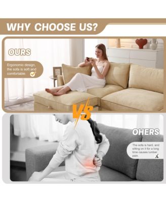 U-Shaped 3-Seater Sofa w/ Footstools & Storage - Chenille Wheat