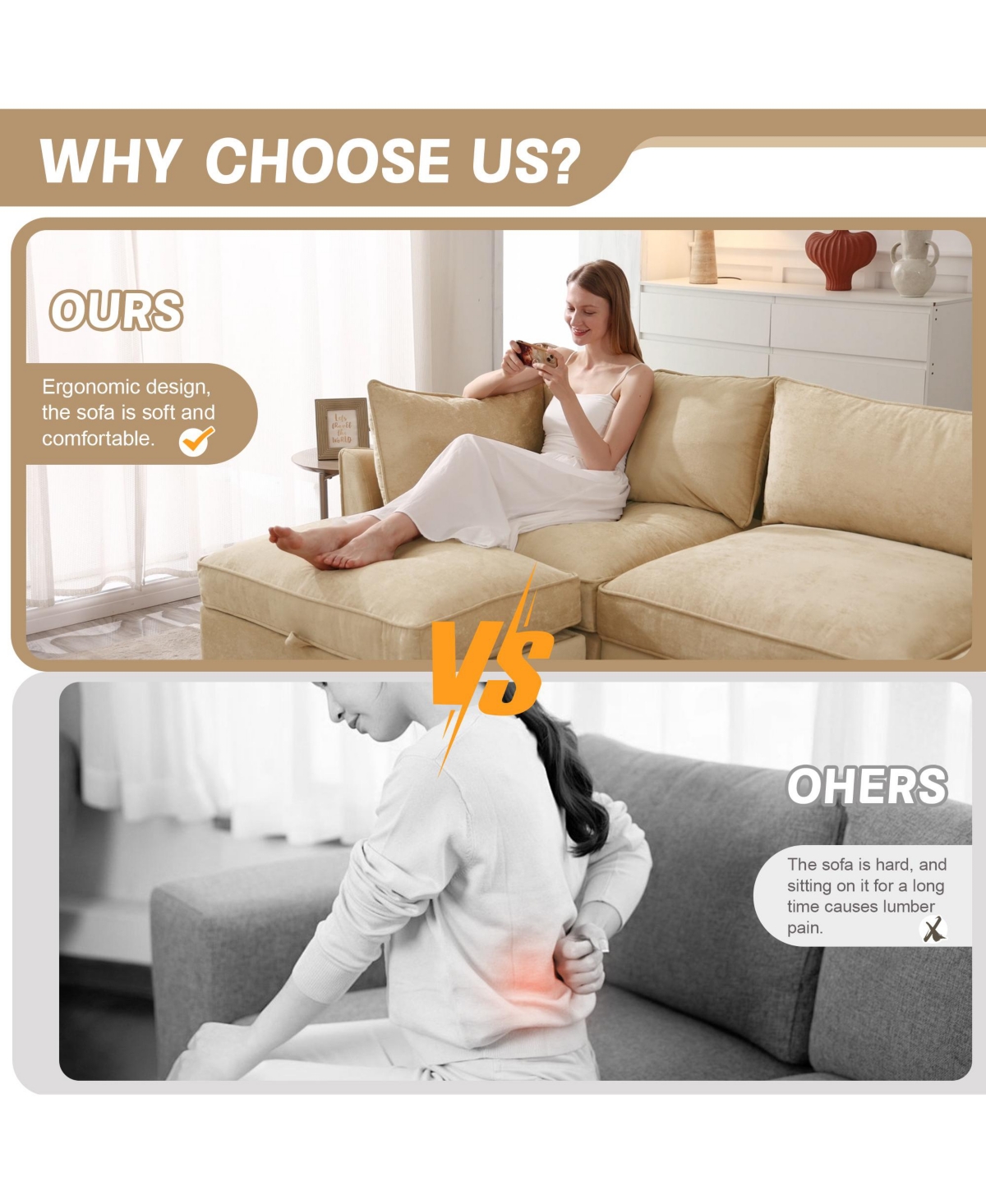 Streamdale Furniture U-Shaped 3-Seater Sofa w/ Footstools & Storage - Chenille Wheat