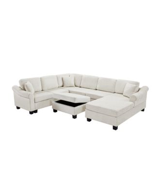 111.8" U-Shaped Chenille Sectional Sofa with Ottoman