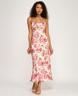 Juniors' Back Zipper Spaghetti Strap Emma Midi Dress