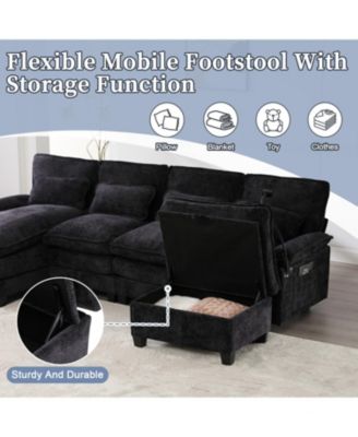 106" U-Shape Sectional Sofa Cloud Couch, Chenille, Ottoman & Pillows