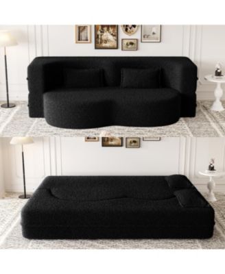 Modern Convertible Teddy Fabric Sleeper Sofa Bed with 2 Pillows