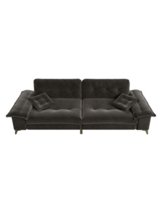 Modern 4-Seat Cloud Sofa, Wide Arms, Tufted, Chenille, Dark Grey