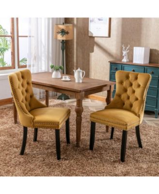  Contemporary Gold Velvet Dining Chairs, Set of 2
