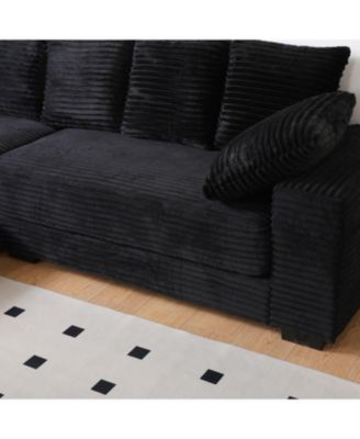 Corduroy Sectional Sofa w/ Ottoman & Pillows