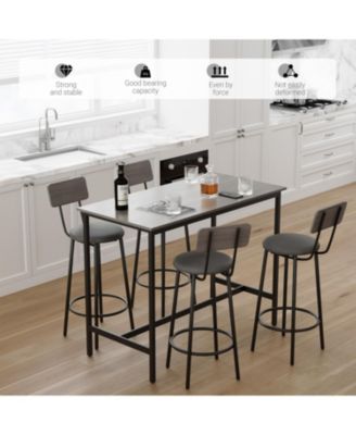 Grey Bar Table Set with 4 Stools, Backrest, 47.24"L