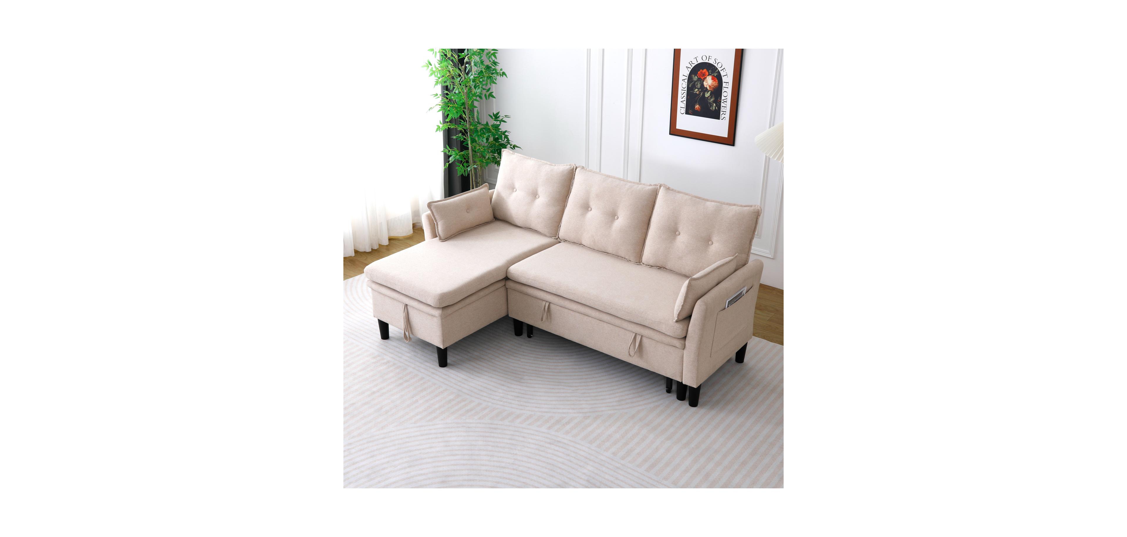Streamdale Furniture L-Shaped Sectional Sofa w/ Storage - Beige Cotton-Linen