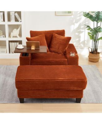 Multifunctional Corduroy Sofa with Hidden Table & Storage