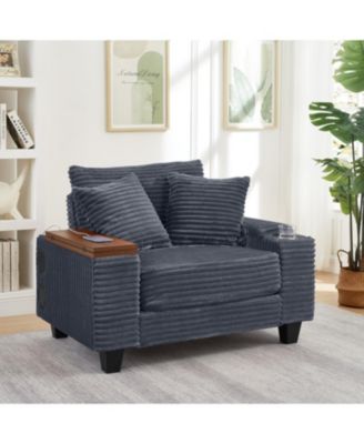 Streamdale Corduroy Sofa Bed with Ottoman, Bluetooth, USB, Rotating Table