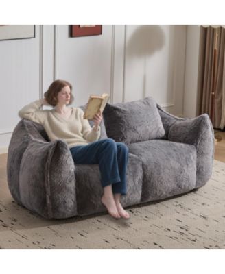 Giant Bean Bag Couch, Ultra Soft Fluffy Loveseat Sofa, Grey