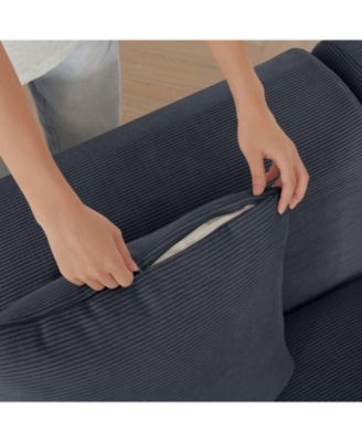 Modern L-Shaped Corduroy Sectional Sofa Dark Gray Oversized 3-Seater Couch