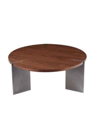 Round Coffee Table Walnut Wood Surface and Black Metel Feet