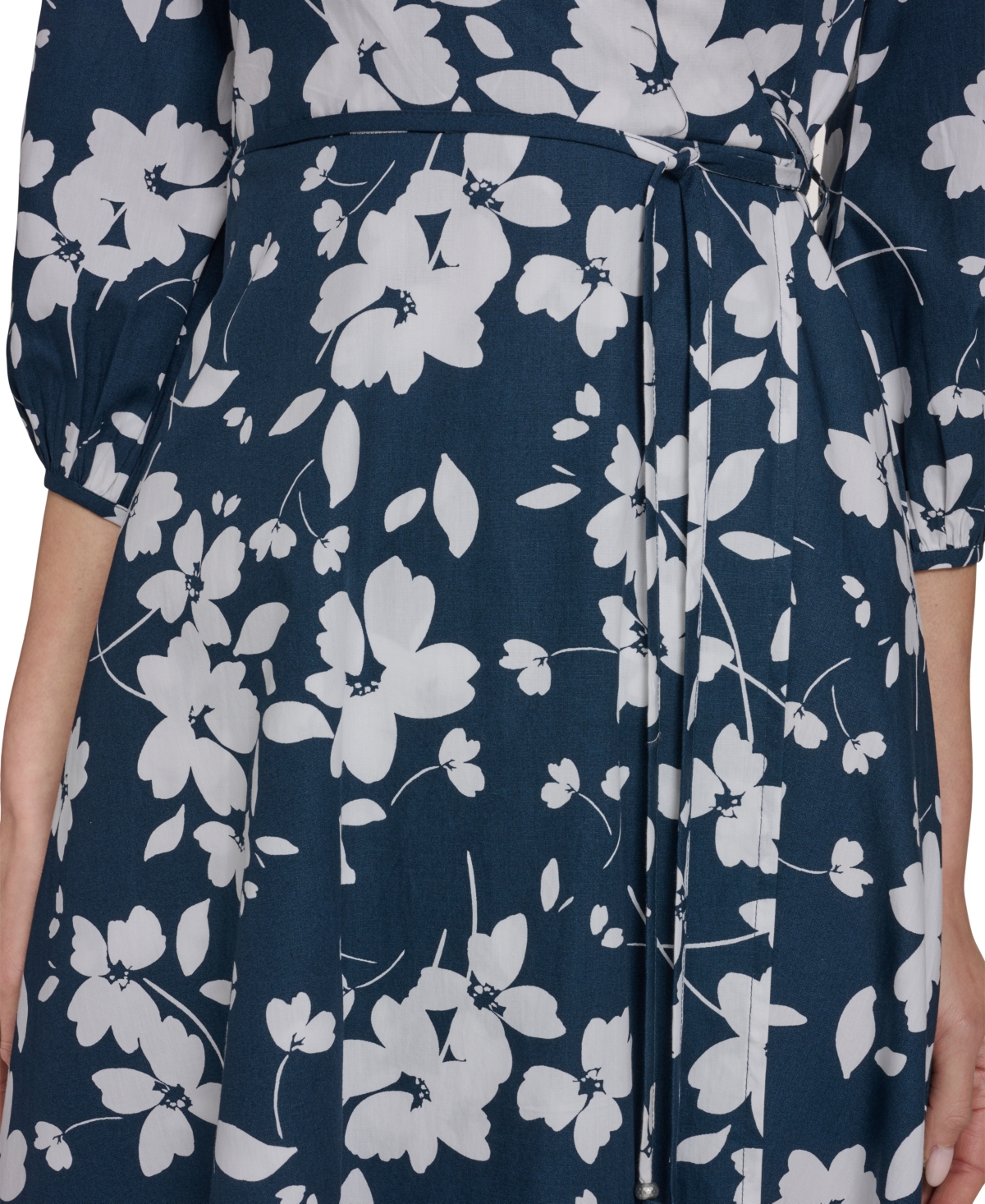 Calvin Klein Women's Faux Wrap V-Neck Midi Dress