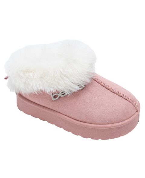 Тапочки Bebe Microsuede Faux Fur Slip-On Slippers with Rhinestone Logo для девочек-малышей, цвет: Пудровый