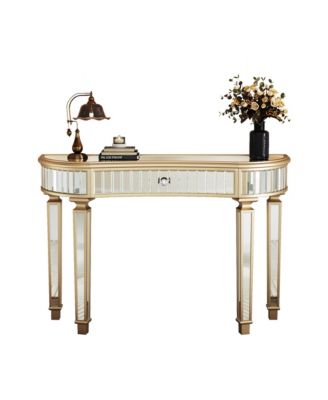 Streamdale 47" Half-Moon Mirrored Console Table - Fluted Glass & Crystal Knob