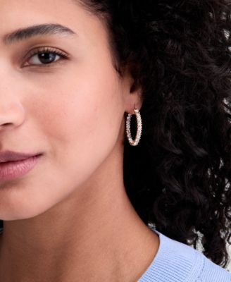 Medium Pav&eacute; Hoop Earrings, 1.2"