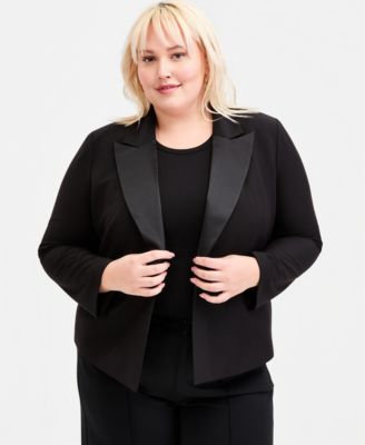 Trendy Plus Size Peak Lapel Open-Front Blazer