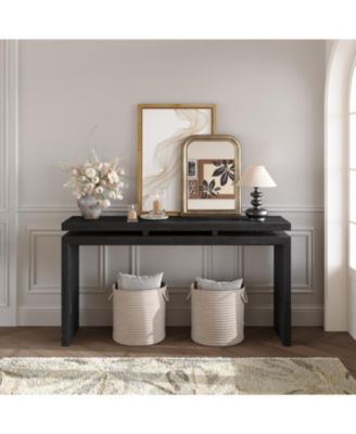 60" Black Farmhouse Console Table - Retro Entryway/Sofa Table